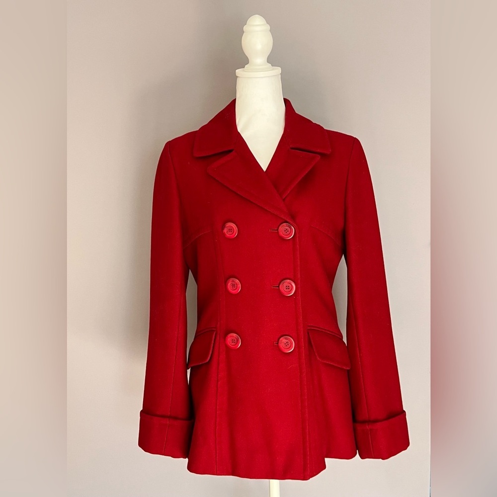 ❌SOLD❌Vintage Red Wool Double Breasted Peacoat Jacket Women’s Size Medium Coat